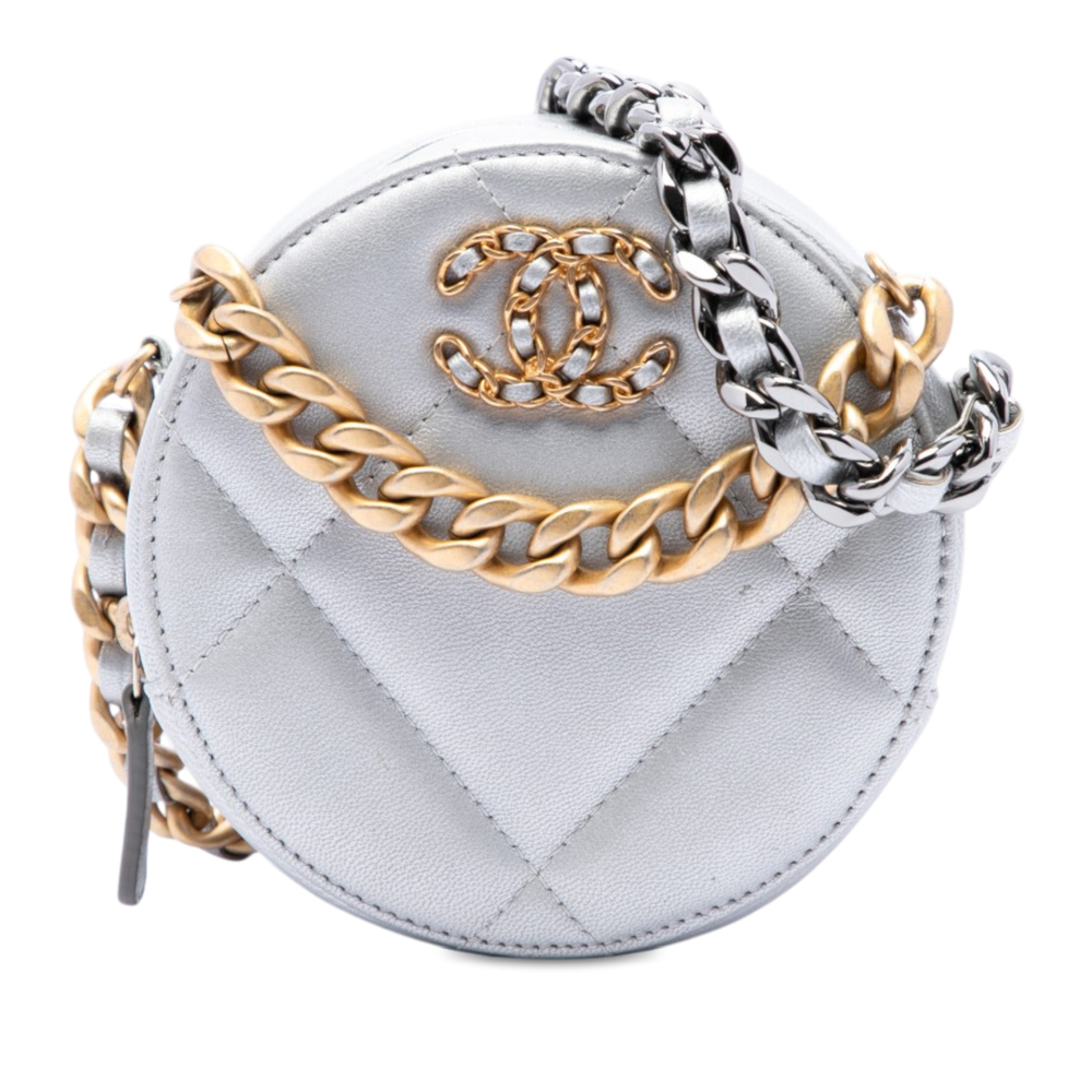 Pre-Loved Chanel Metallic Lambskin 19 Round Clutch with Chain